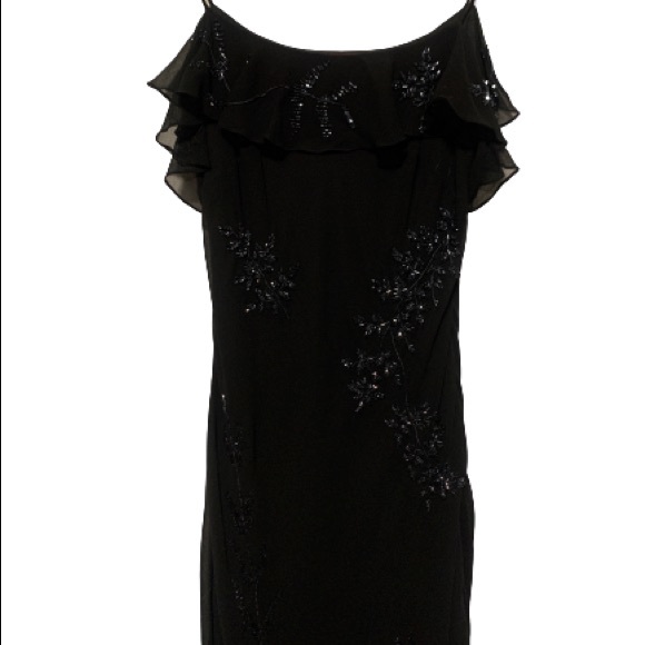 MARINA Floral Deco Beaded Mermaid Gown Black Sz 6 EUC - Picture 13 of 15